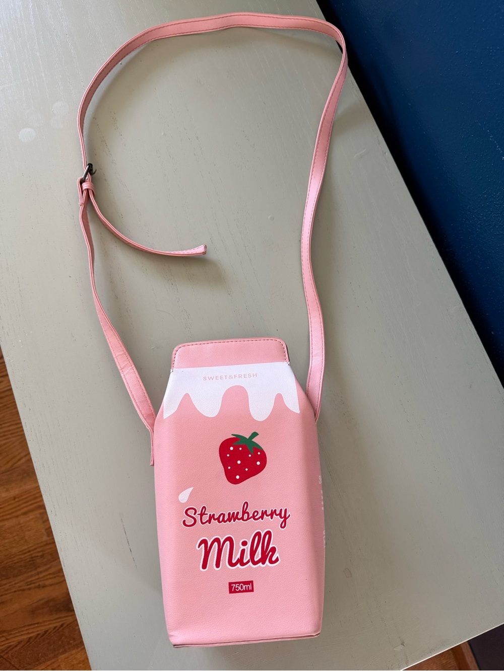 Strawberry Milk Carton Crossbody Bag Purse Pink Handbag Kawaii Novelty